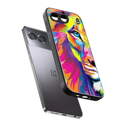 colourful fierce lion back phone cover | glass case for oneplus nord 4