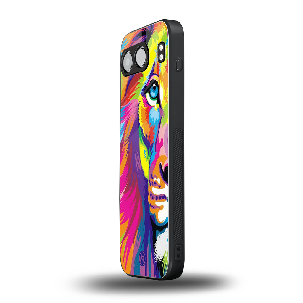 colourful fierce lion back phone cover | glass case for oneplus nord 4