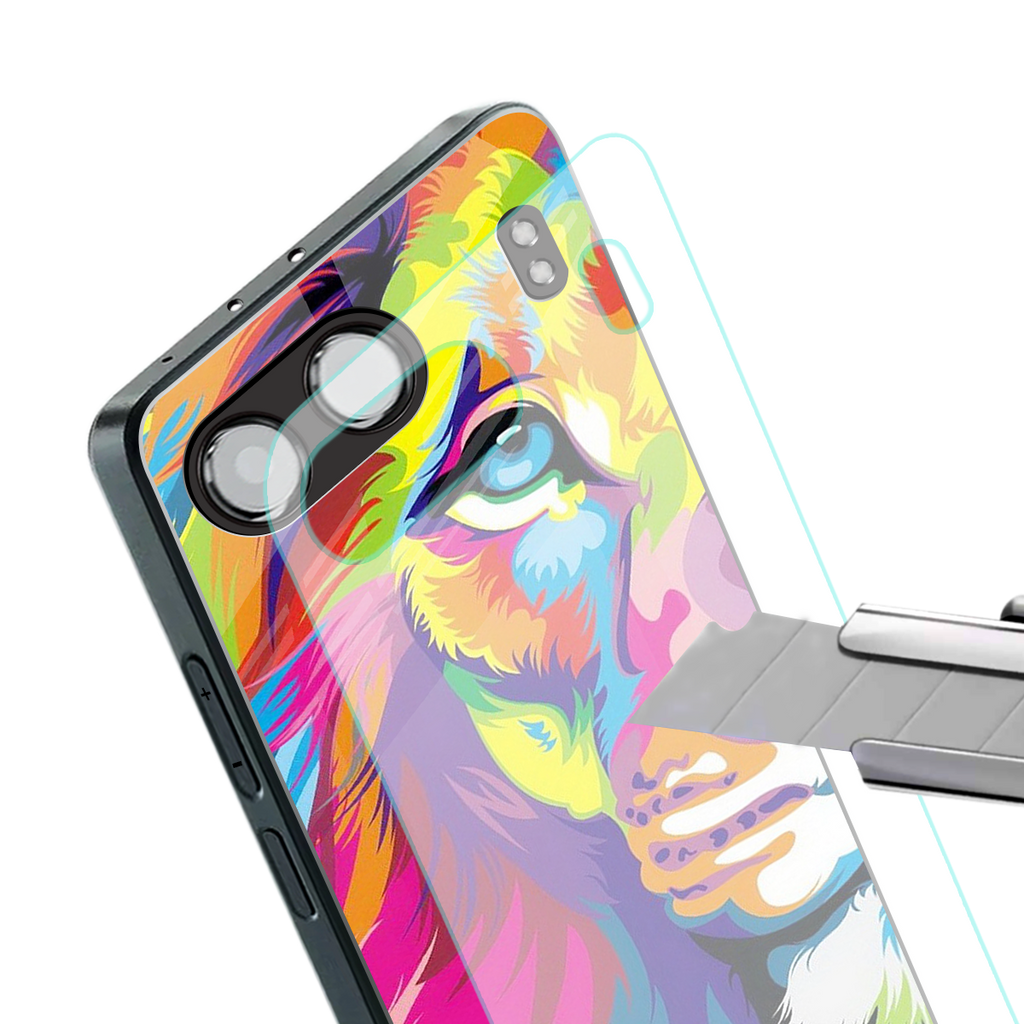 colourful fierce lion back phone cover | glass case for oneplus nord 4