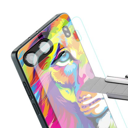 colourful fierce lion back phone cover | glass case for oneplus nord 4
