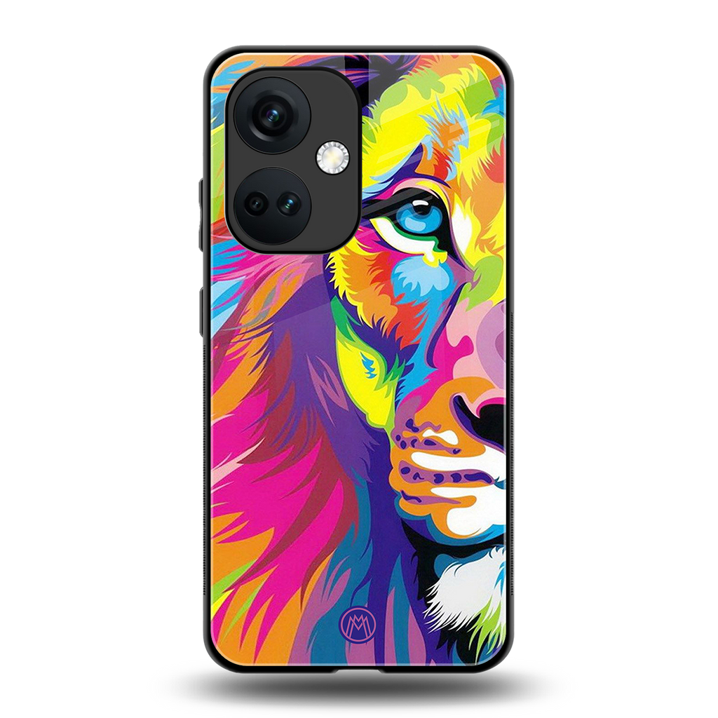 colourful fierce lion back phone cover | glass case for oneplus nord ce 3