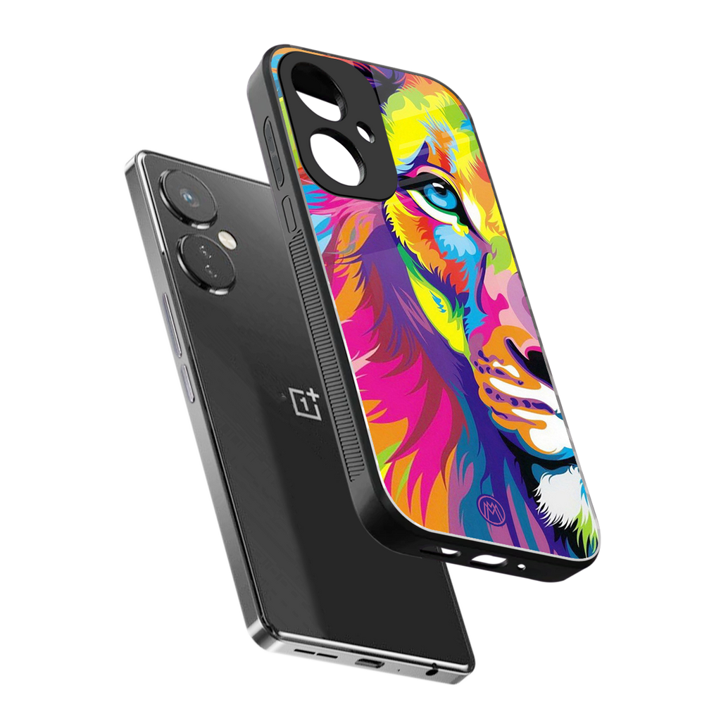 colourful fierce lion back phone cover | glass case for oneplus nord ce 3