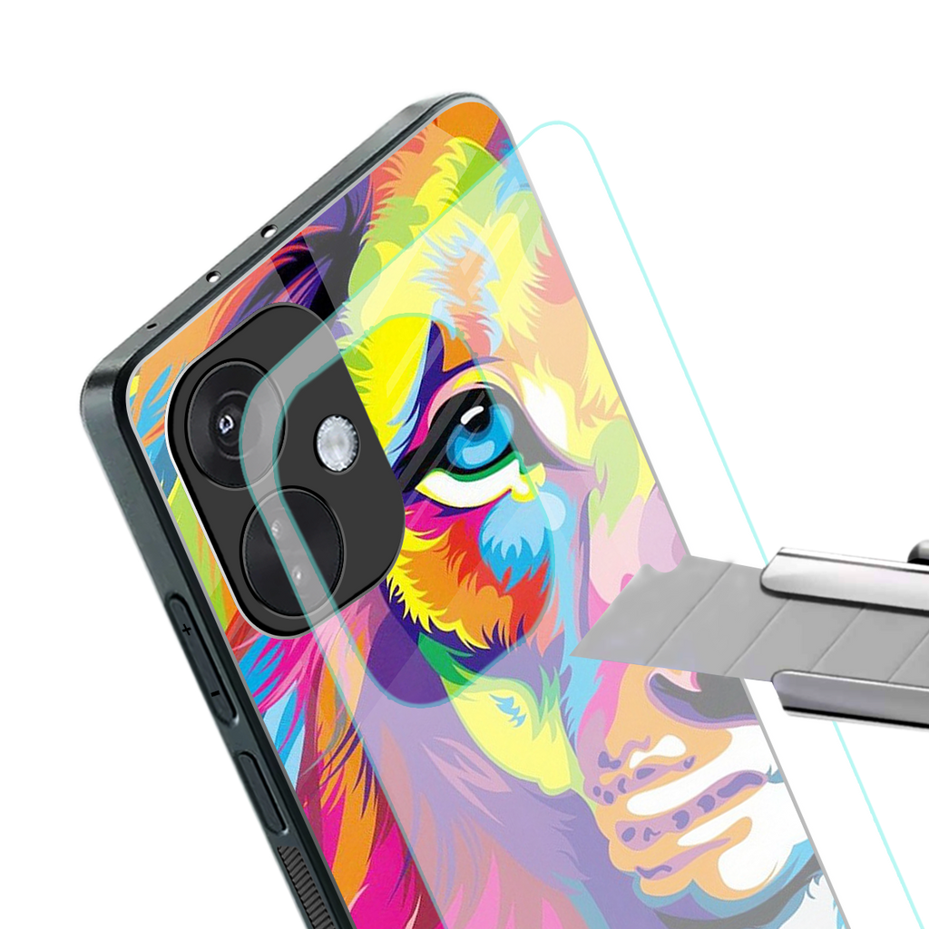 colourful fierce lion back phone cover | glass case for oneplus nord ce 3
