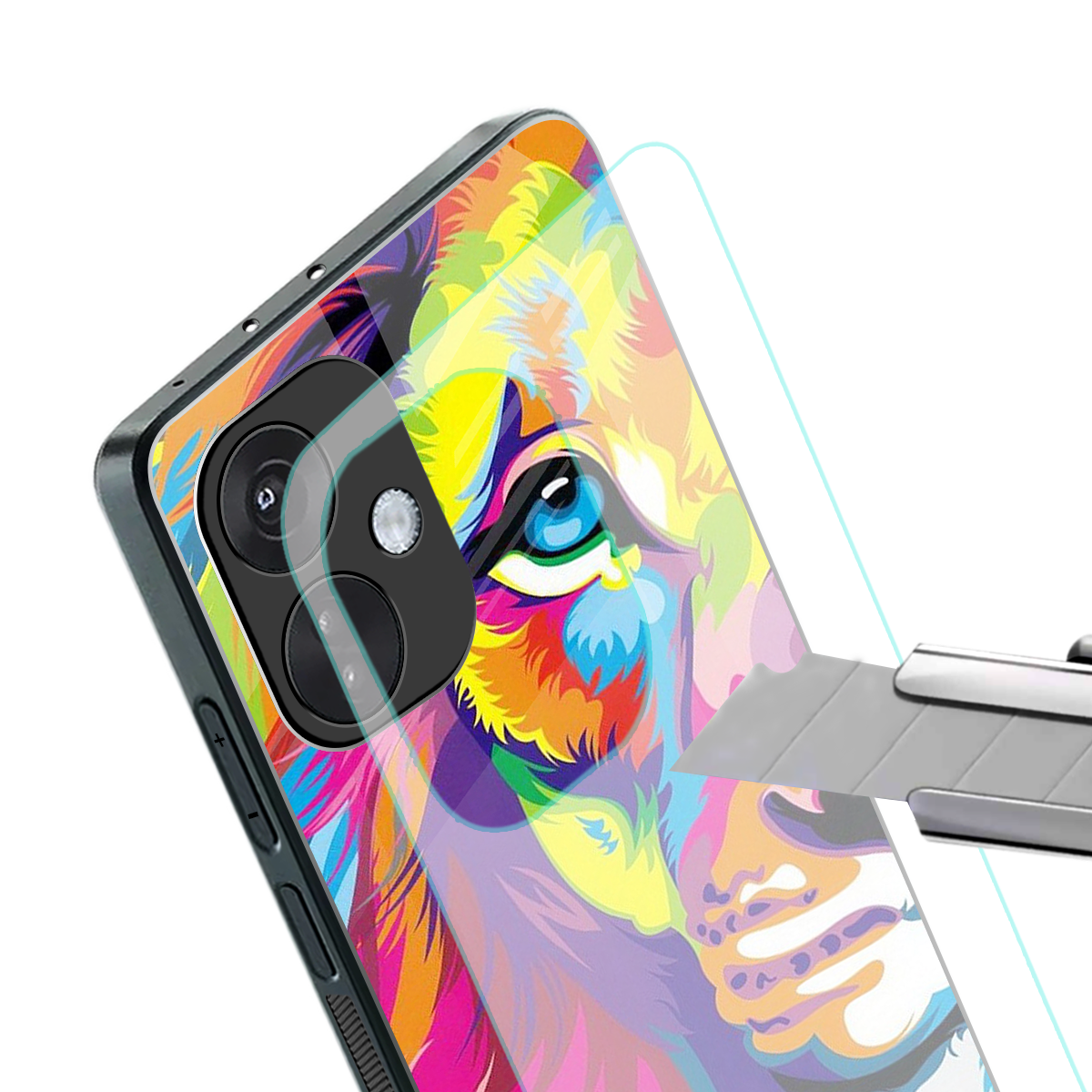 colourful fierce lion back phone cover | glass case for oneplus nord ce 3