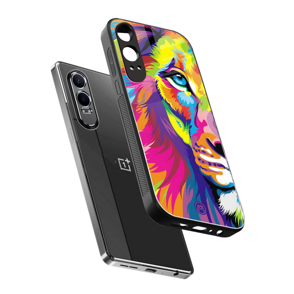 colourful fierce lion back phone cover | glass case for oneplus nord ce 4 lite