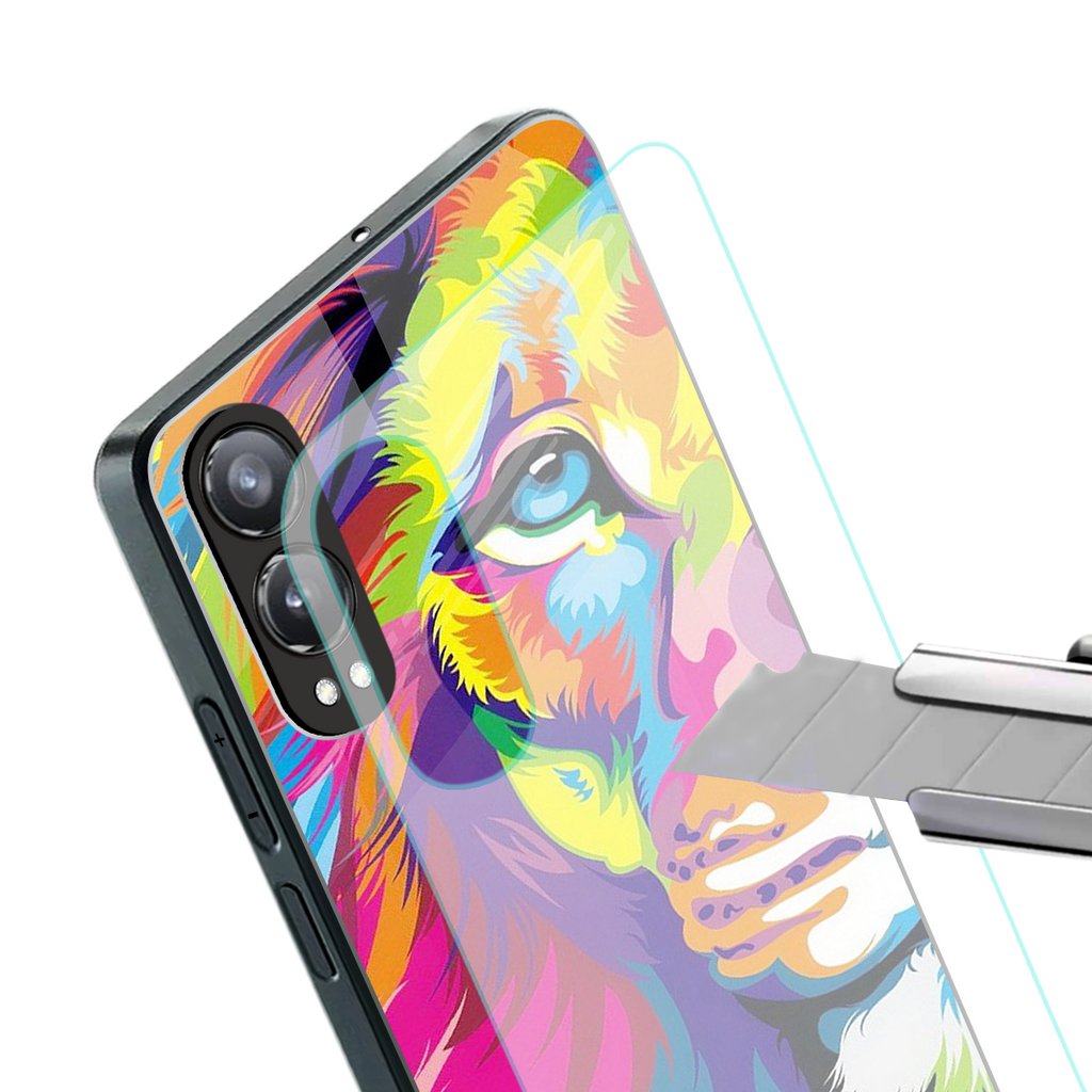 colourful fierce lion back phone cover | glass case for oneplus nord ce 4 lite
