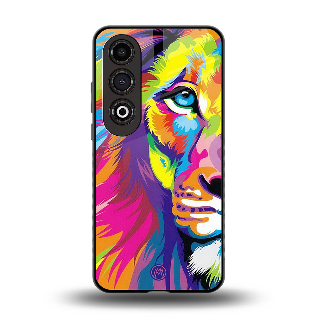 colourful fierce lion back phone cover | glass case for oneplus nord ce 4