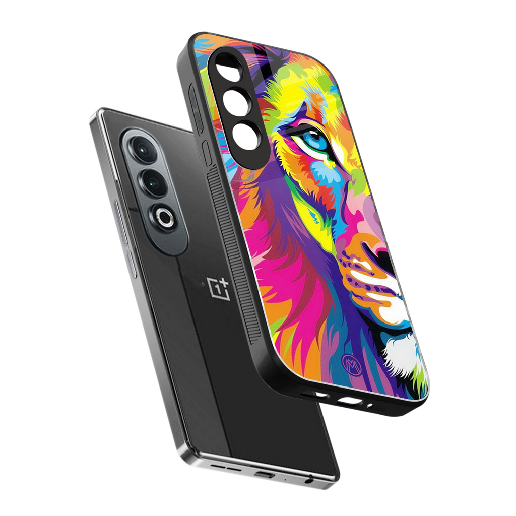 colourful fierce lion back phone cover | glass case for oneplus nord ce 4