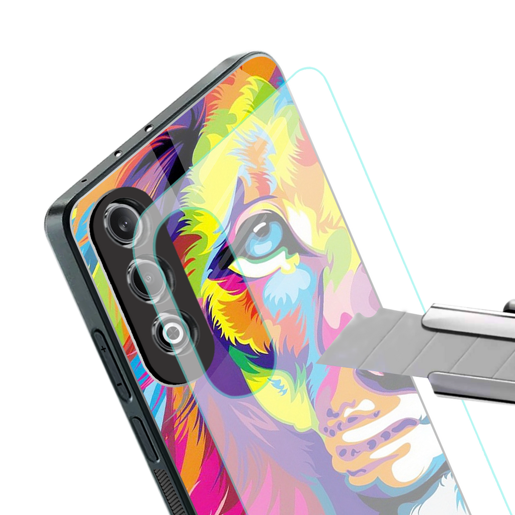 colourful fierce lion back phone cover | glass case for oneplus nord ce 4