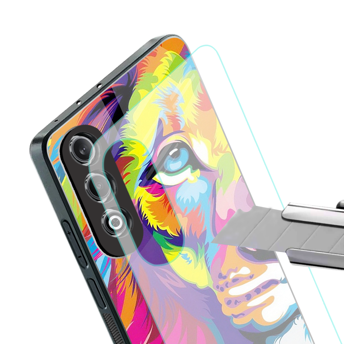 colourful fierce lion back phone cover | glass case for oneplus nord ce 4