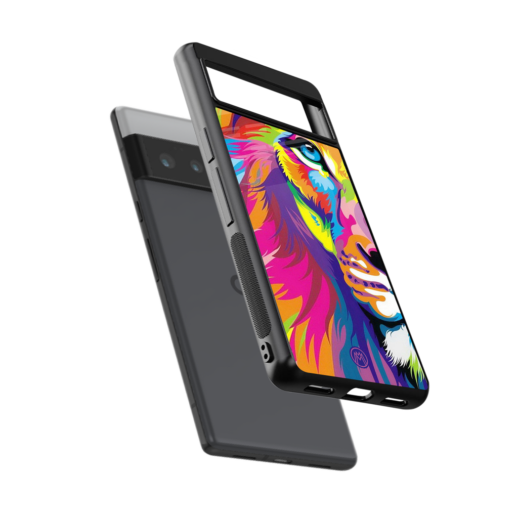 colourful fierce lion back phone cover | glass case for google pixel 6 pro