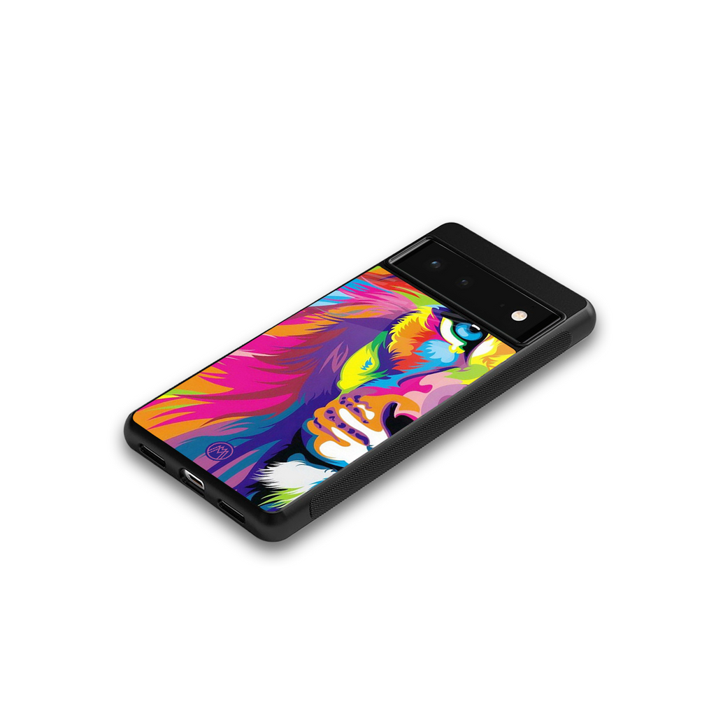 colourful fierce lion back phone cover | glass case for google pixel 6