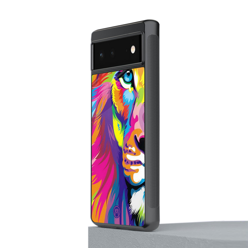 colourful fierce lion back phone cover | glass case for google pixel 6