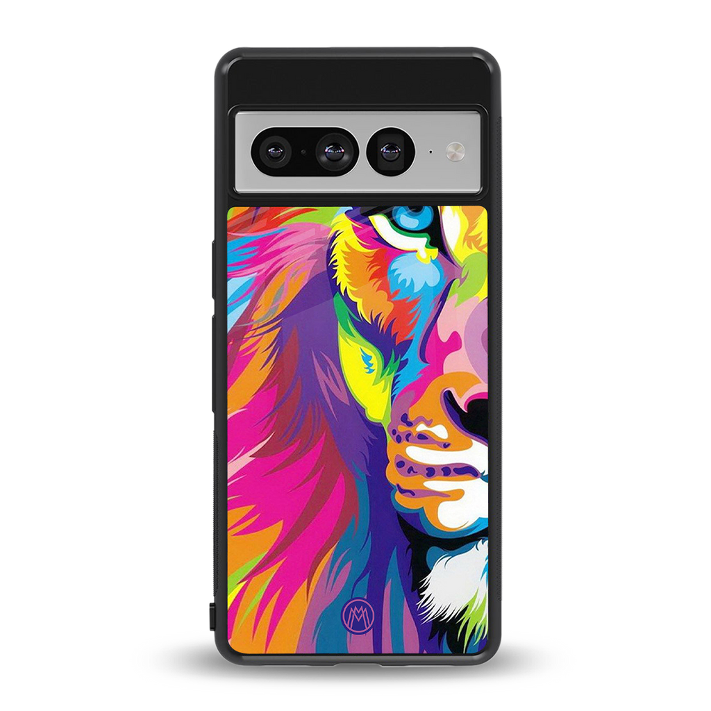 colourful fierce lion back phone cover | glass case for google pixel 7 pro