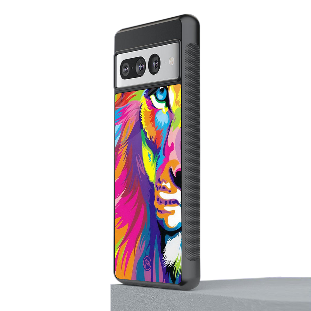 colourful fierce lion back phone cover | glass case for google pixel 7 pro