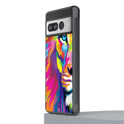 colourful fierce lion back phone cover | glass case for google pixel 7 pro
