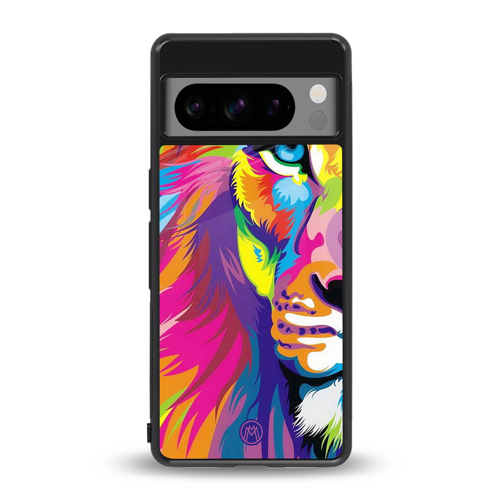 colourful fierce lion back phone cover | glass case for google pixel 8 pro