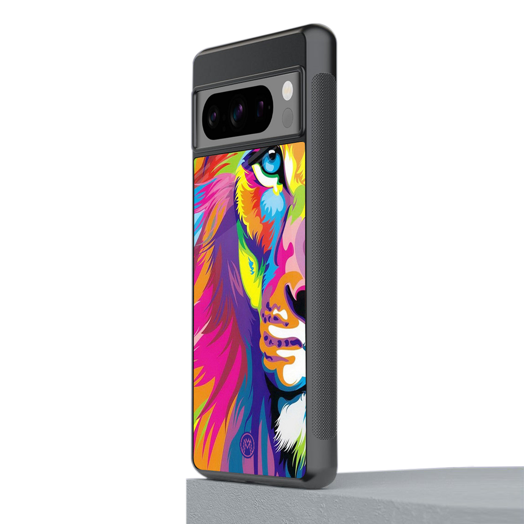 colourful fierce lion back phone cover | glass case for google pixel 8 pro