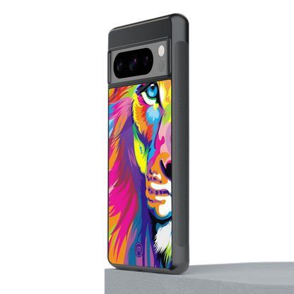 colourful fierce lion back phone cover | glass case for google pixel 8 pro