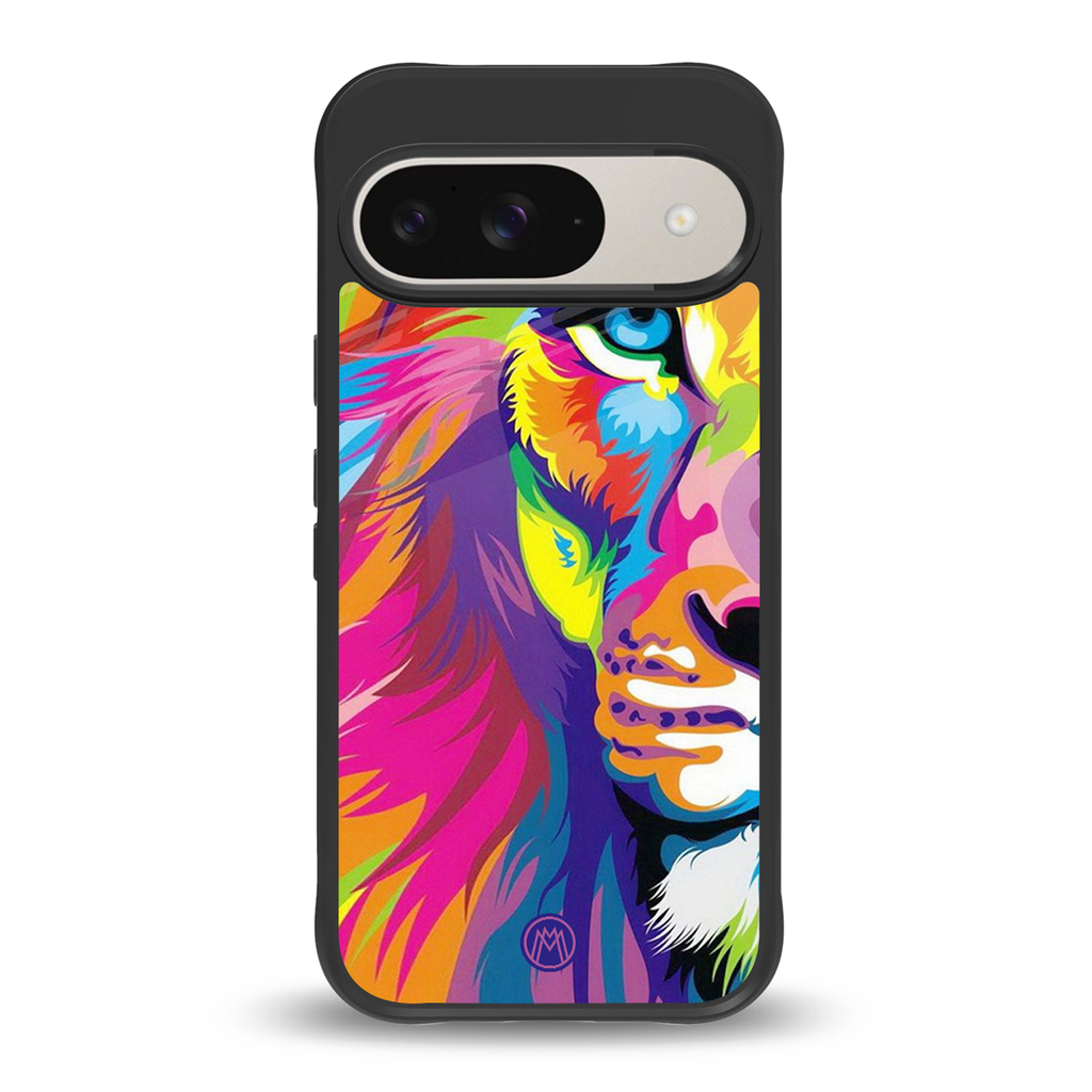 colourful fierce lion back phone cover | glass case for google pixel 9