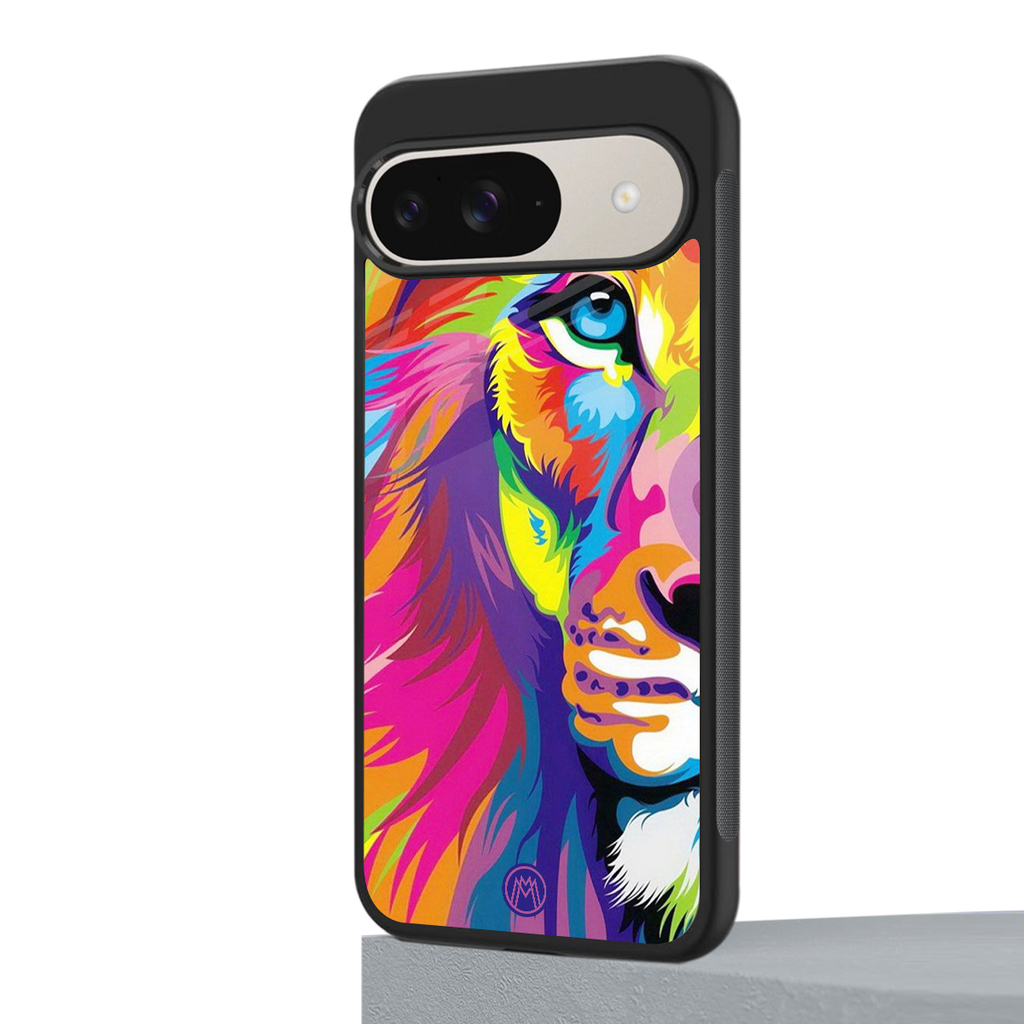 colourful fierce lion back phone cover | glass case for google pixel 9