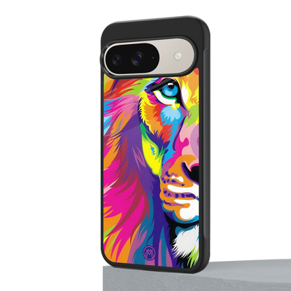 colourful fierce lion back phone cover | glass case for google pixel 9