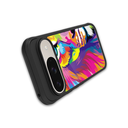 colourful fierce lion back phone cover | glass case for google pixel 9