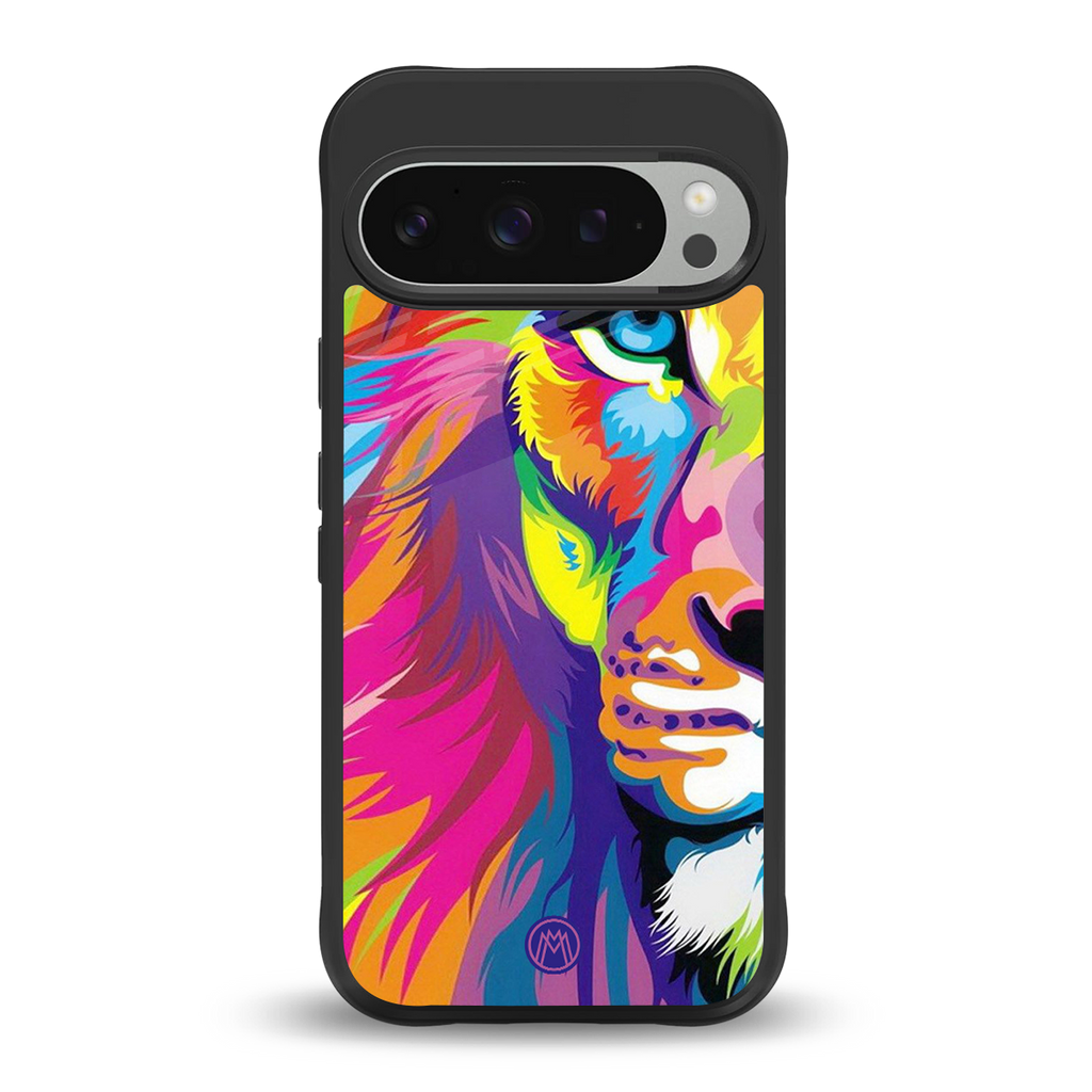 colourful fierce lion back phone cover | glass case for google pixel 9 pro