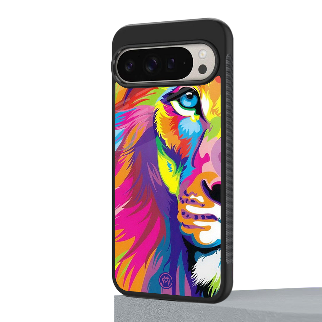 colourful fierce lion back phone cover | glass case for google pixel 9 pro