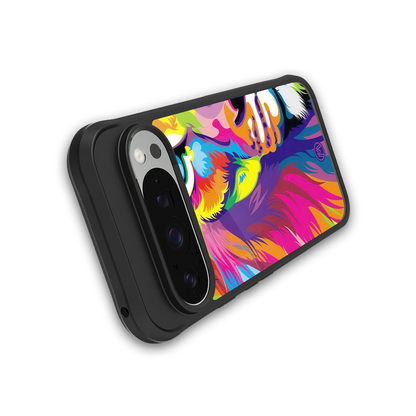 colourful fierce lion back phone cover | glass case for google pixel 9 pro xl