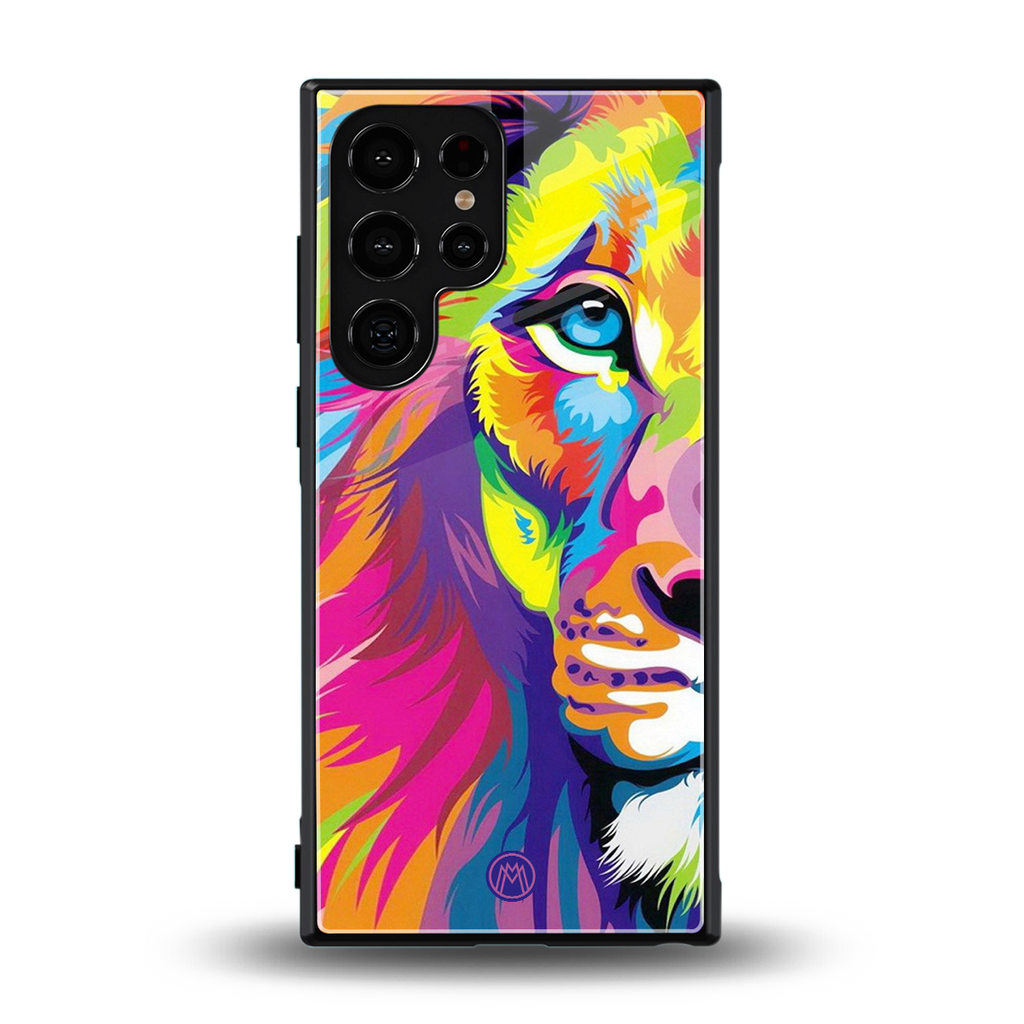 colourful fierce lion back phone cover | glass case for samsung galaxy s24 ultra