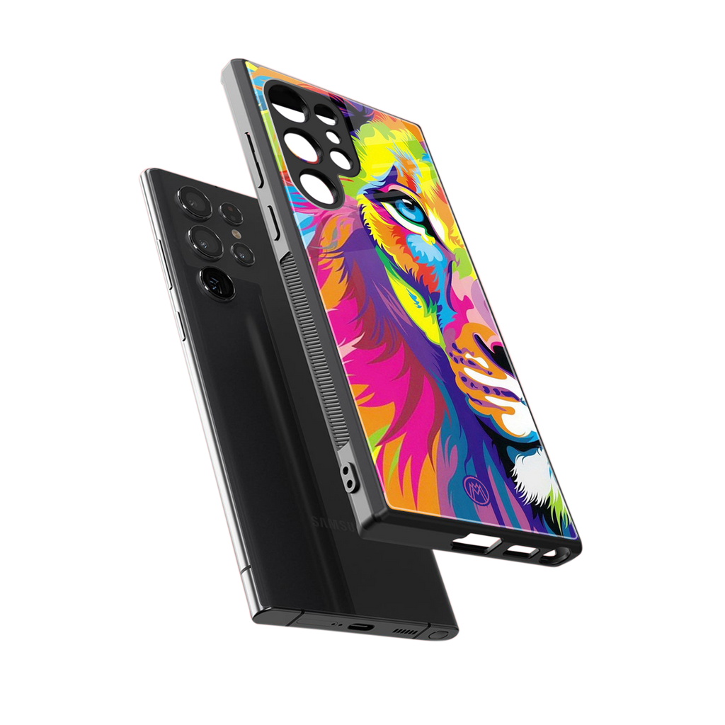colourful fierce lion back phone cover | glass case for samsung galaxy s23 ultra