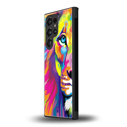 colourful fierce lion back phone cover | glass case for samsung galaxy s24 ultra