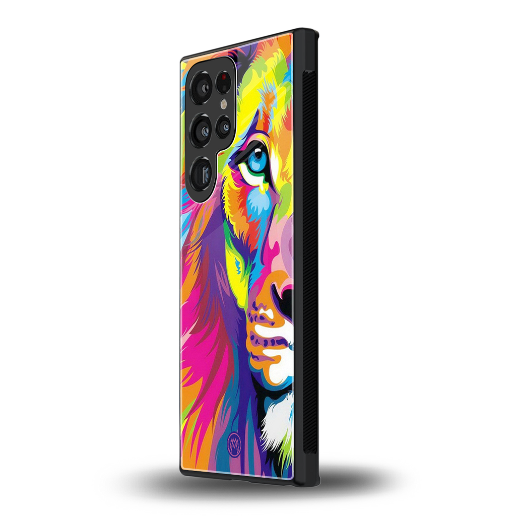 colourful fierce lion back phone cover | glass case for samsung galaxy s23 ultra