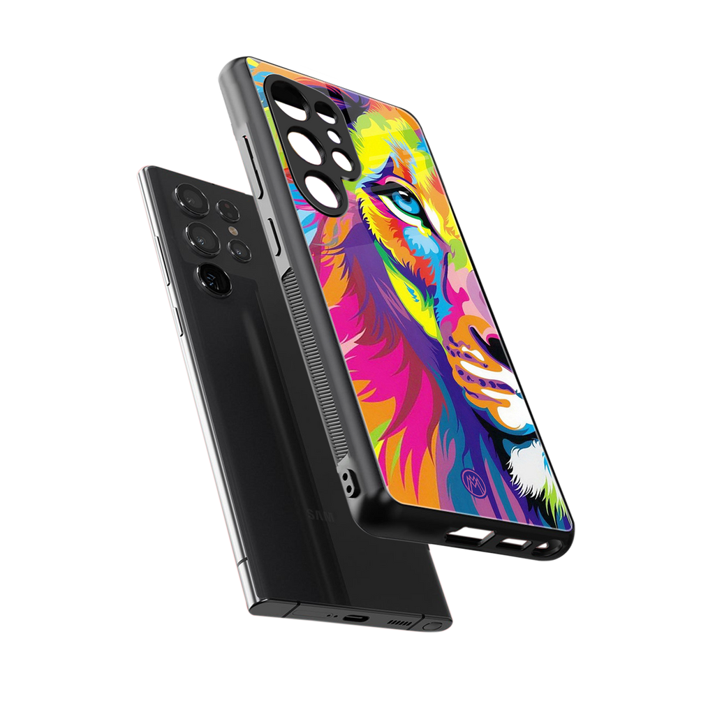 colourful fierce lion back phone cover | glass case for samsung galaxy s25 ultra
