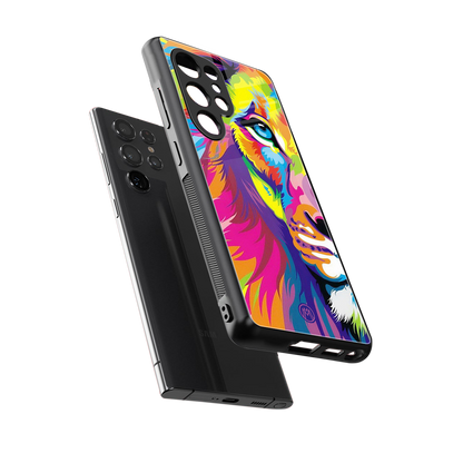 colourful fierce lion back phone cover | glass case for samsung galaxy s25 ultra