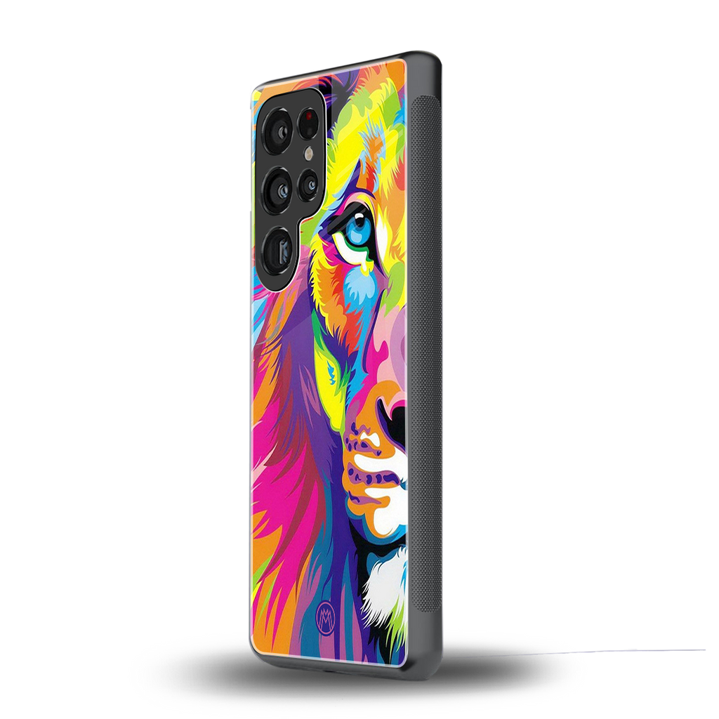 colourful fierce lion back phone cover | glass case for samsung galaxy s25 ultra