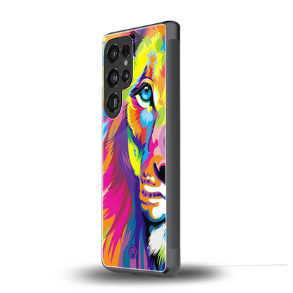 colourful fierce lion back phone cover | glass case for samsung galaxy s25 ultra