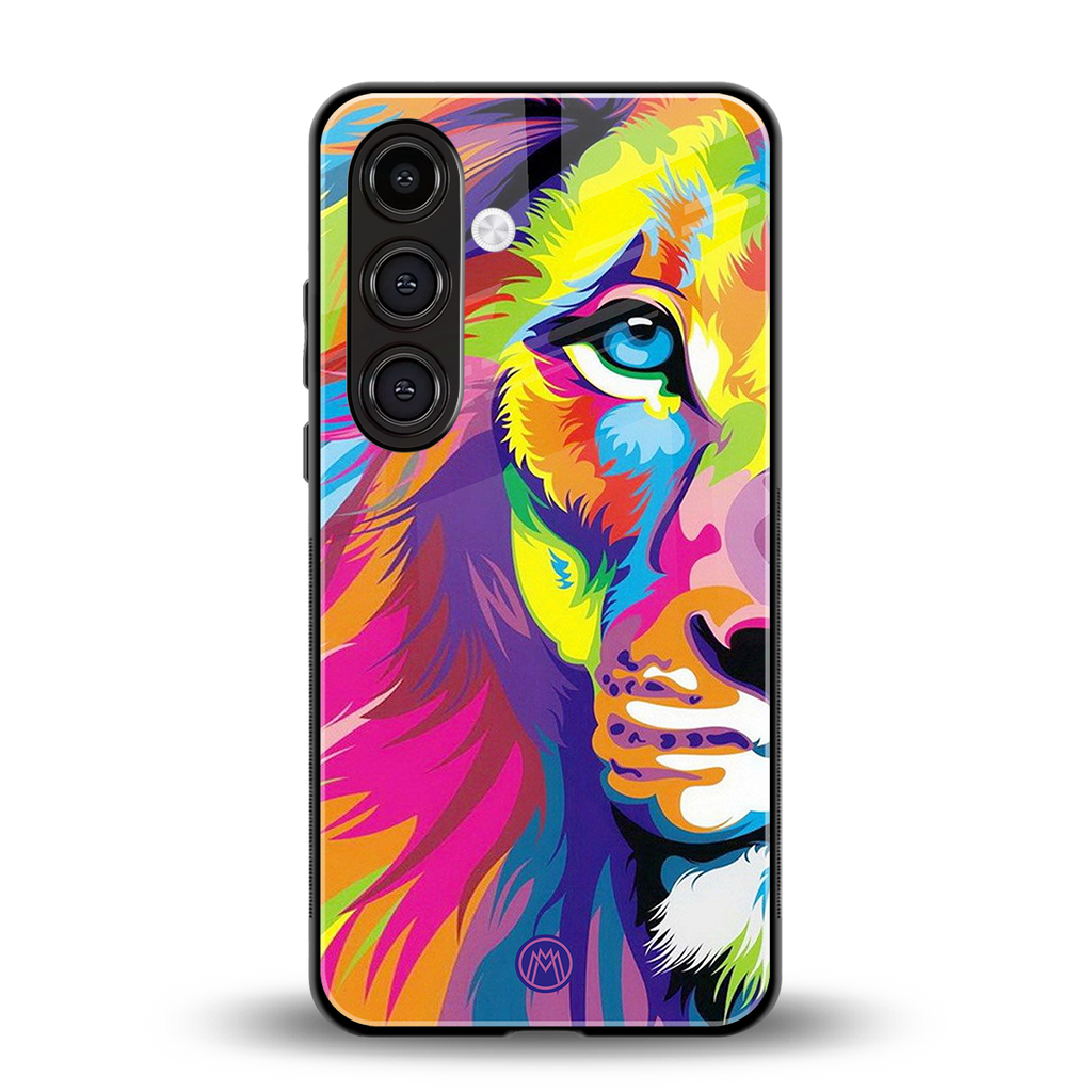colourful fierce lion back phone cover | glass case for samsung galaxy s25 plus