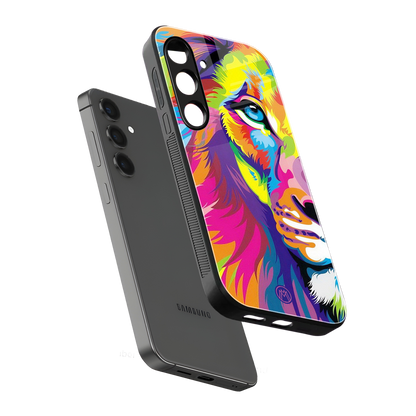 colourful fierce lion back phone cover | glass case for samsung galaxy s23 plus