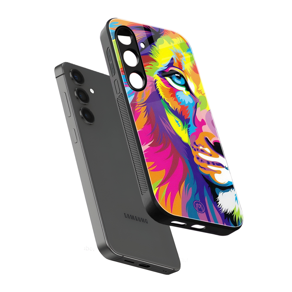 colourful fierce lion back phone cover | glass case for samsung galaxy s23