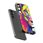 colourful fierce lion back phone cover | glass case for samsung galaxy s23