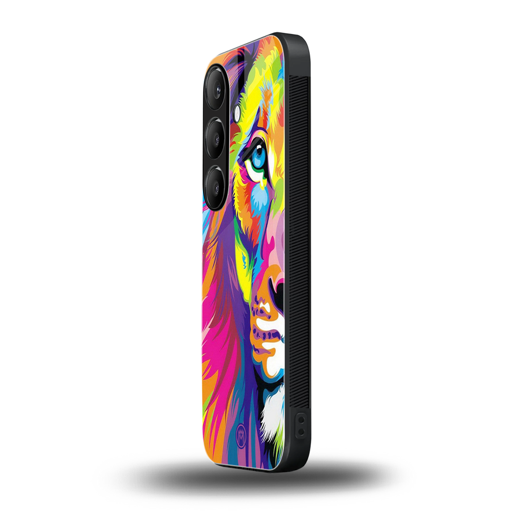 colourful fierce lion back phone cover | glass case for samsung galaxy s24 fe