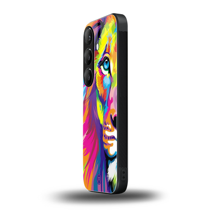 colourful fierce lion back phone cover | glass case for samsung galaxy s24 fe