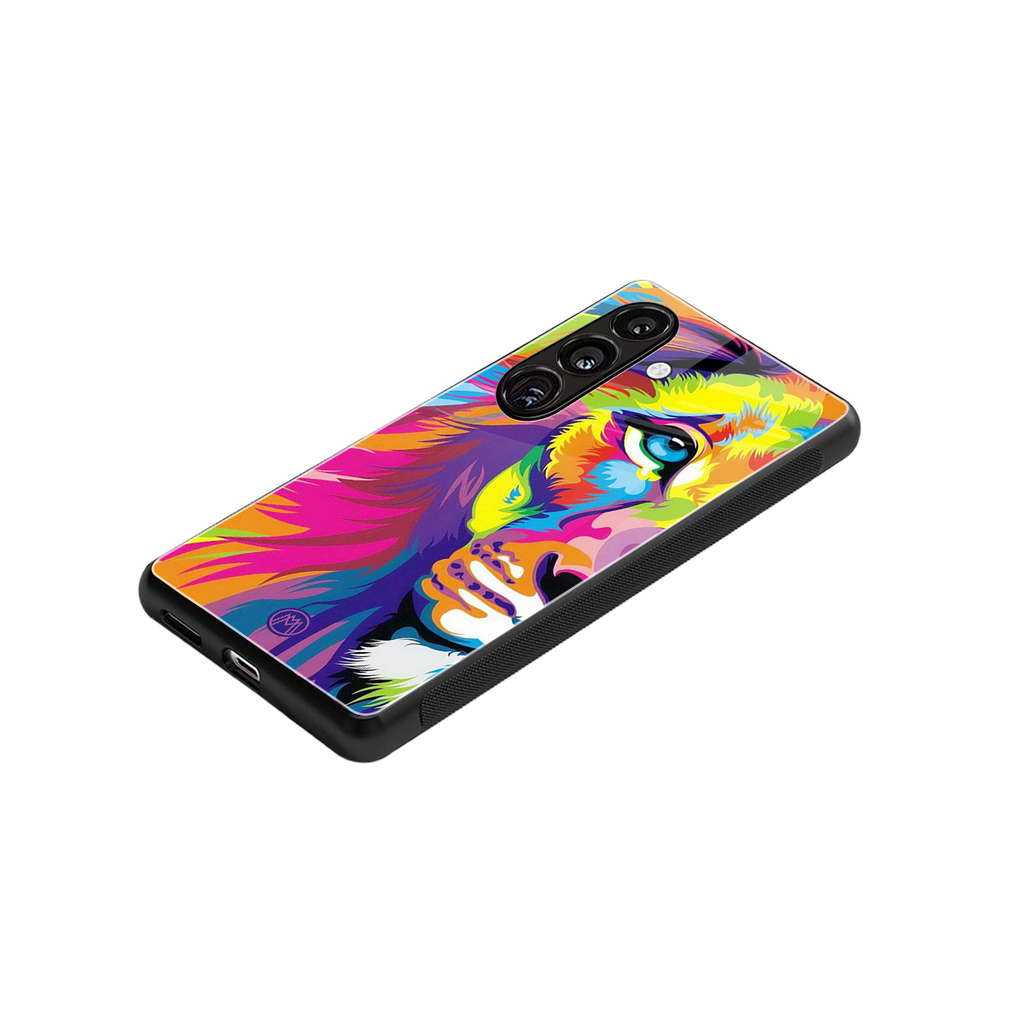 colourful fierce lion back phone cover | glass case for samsung galaxy s25 plus