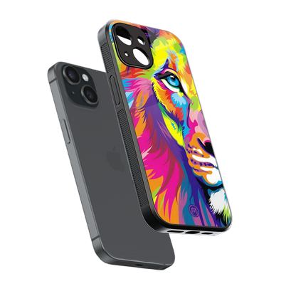 colourful fierce lion back phone cover | glass case for iphone 15