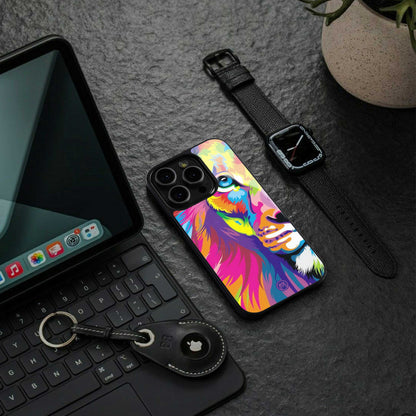 colourful fierce lion back phone cover | glass case for iphone 16e