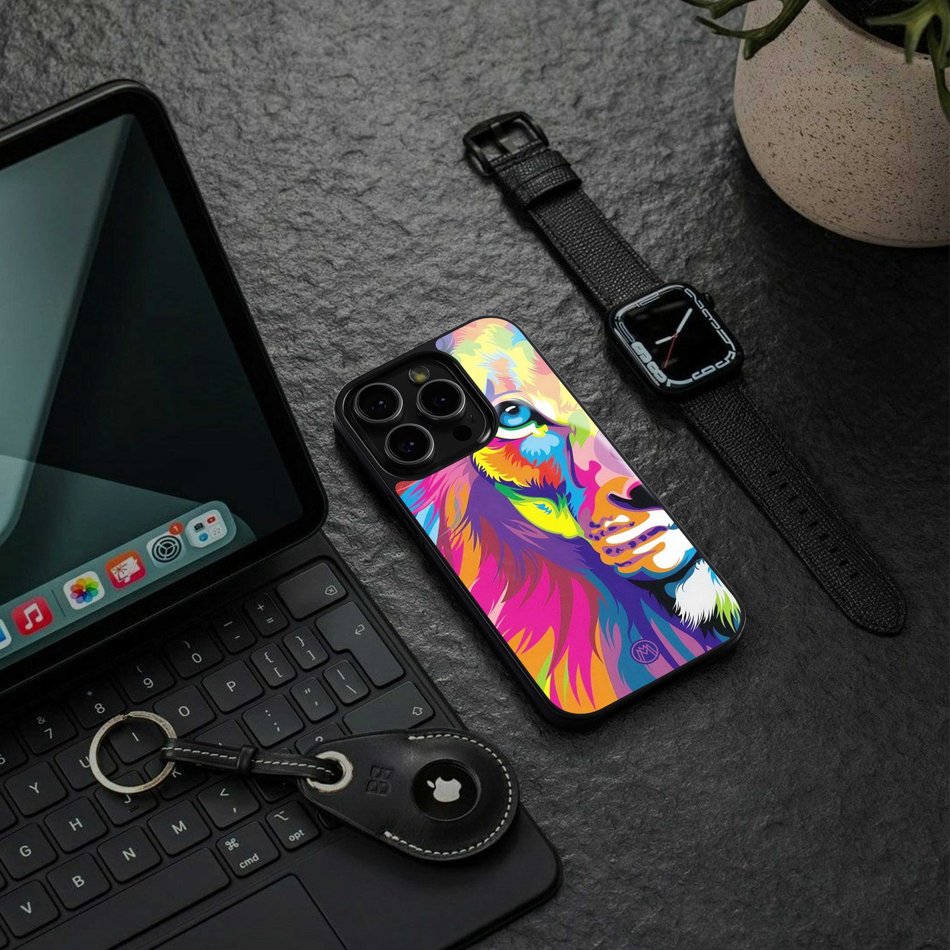 colourful fierce lion back phone cover | glass case for samsung galaxy s24 plus