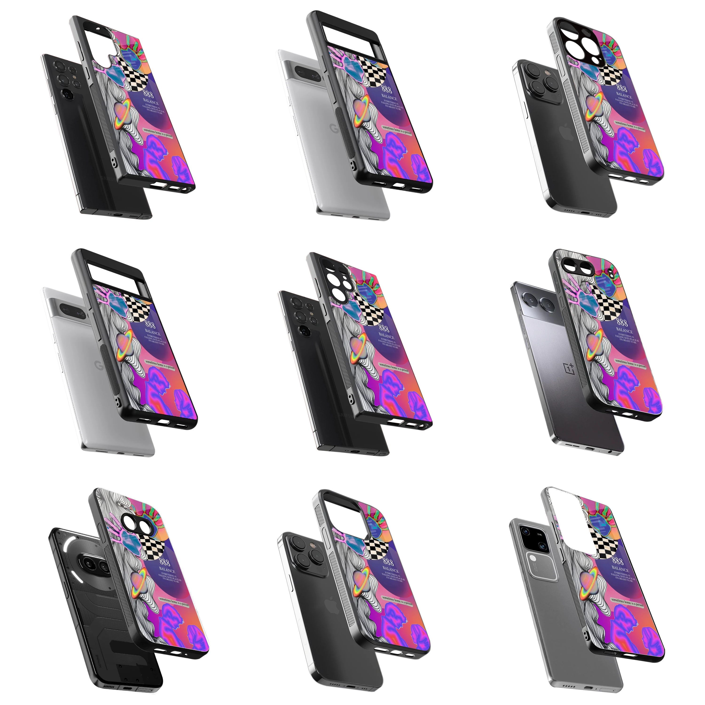 Durable Glass Back Mobile Case for iPhone, Samsung, OnePlus, Google Pixel, Redmi, Vivo, Oppo
