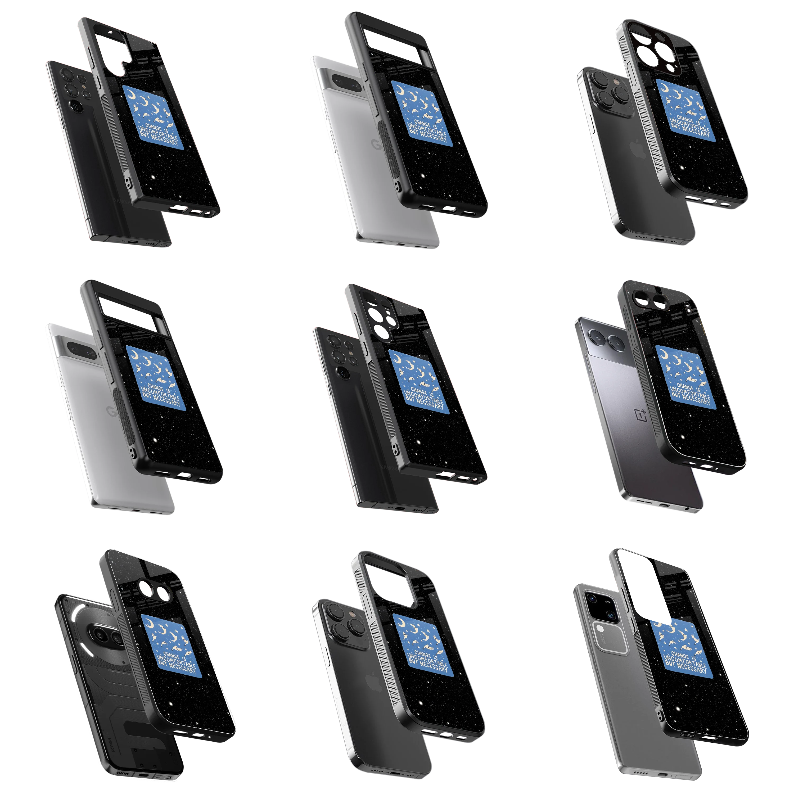 Durable Glass Back Mobile Case for iPhone, Samsung, OnePlus, Google Pixel, Redmi, Vivo, Oppo